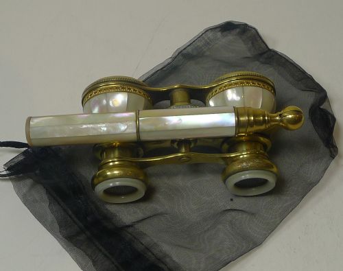 fig 1. Pair French Mother of Pearl Opera Glasses - Lorgnette Handle c.1900