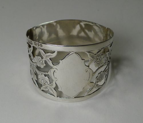 Antique English Pierced Sterling Silver Napkin Ring - Roses