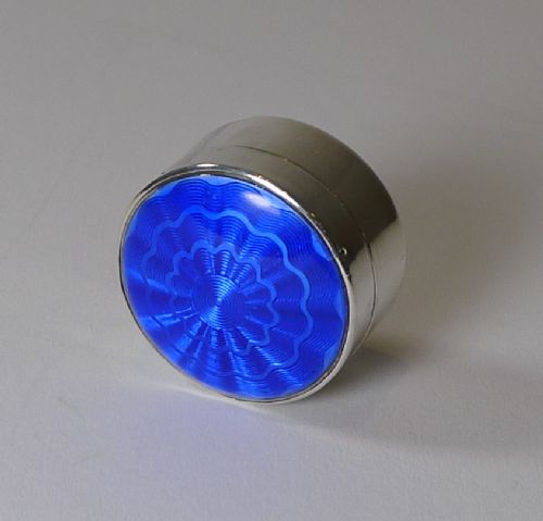 Antique English Sterling Silver & Guilloche Enamel Pill Box