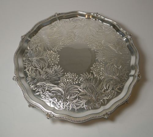 Stunning Fern Engraved Silver Plated Cocktail / Drinks Tray C.1890