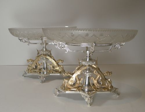 Magnificent Pair Antique English Centrepieces - Dragons - Reg. 1871
