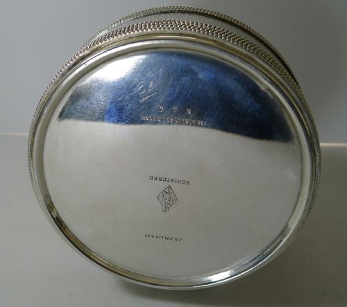 fig 2. Rare Victorian Barrel Biscuit Box In Silver Plate Reg. 1866