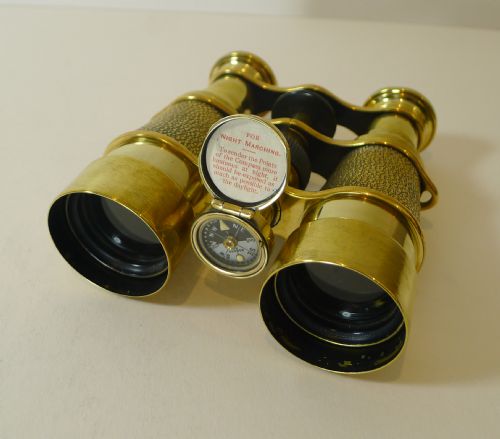 Antique English Field Glasses / Binoculars by Lawrence and Mayo - With Compass