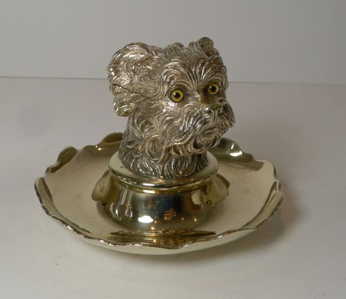 Antique Figural Inkwell - Greyfriars Bobby - Dog - C.1880