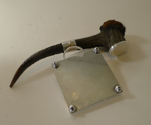 fig 1. Grand Cut Glass, Silver Plate & Horn Stag Inkwell c.1901