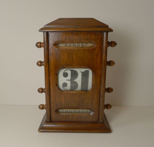 Antique English Oak Perpetual Calendar, C.1910
