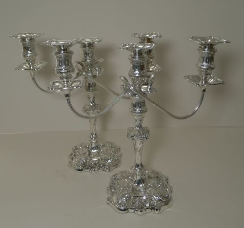 Pair Antique English Silver Plated Candelabra by Jenkins & Timm
