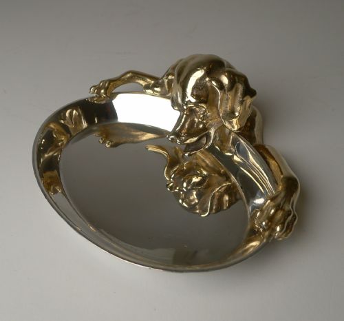 English Bronze Dish / Vide Poche - Drinking Dog C.1900