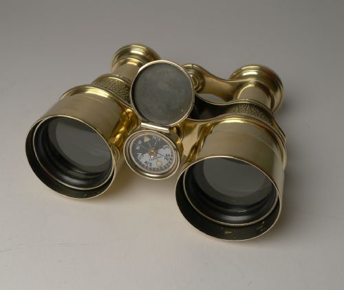 Antique English Field Glasses / Binoculars by Lawrence and Mayo - With Compass