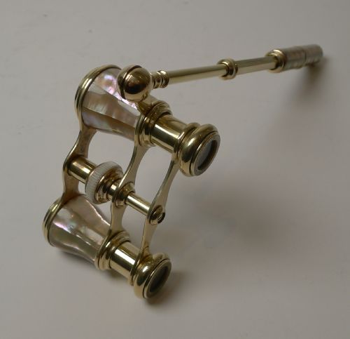 Fabulous Pair Antique French Mother of Pearl Opera Glasses C.1900 - Lorgnette Handle