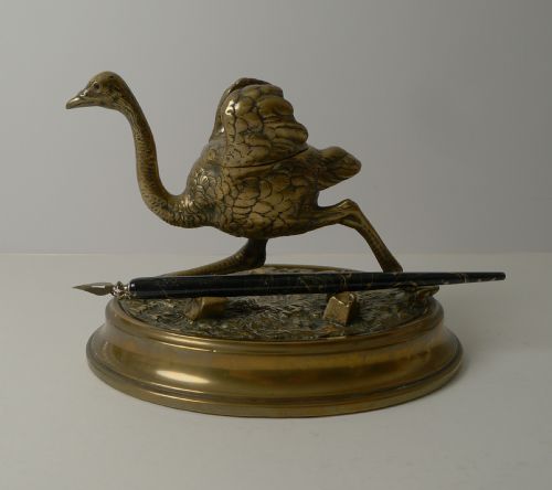 ANTIQUE ENGLISH FIGURAL NOVELTY OSTRICH INKWELL C1880 - ADDITIONAL PHOTO 1