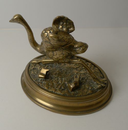ANTIQUE ENGLISH FIGURAL NOVELTY OSTRICH INKWELL C1880 - ADDITIONAL PHOTO 3