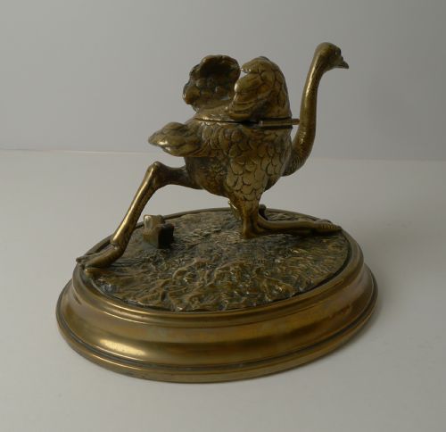 ANTIQUE ENGLISH FIGURAL NOVELTY OSTRICH INKWELL C1880 - ADDITIONAL PHOTO 4