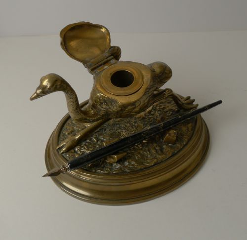 ANTIQUE ENGLISH FIGURAL NOVELTY OSTRICH INKWELL C1880 - ADDITIONAL PHOTO 6