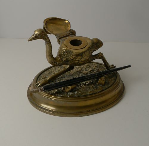 ANTIQUE ENGLISH FIGURAL NOVELTY OSTRICH INKWELL C1880 - ADDITIONAL PHOTO 8