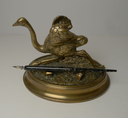 ANTIQUE ENGLISH FIGURAL NOVELTY OSTRICH INKWELL C1880 - ADDITIONAL PHOTO 9