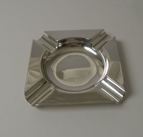 English Art Deco Sterling Silver Ashtray - 1928