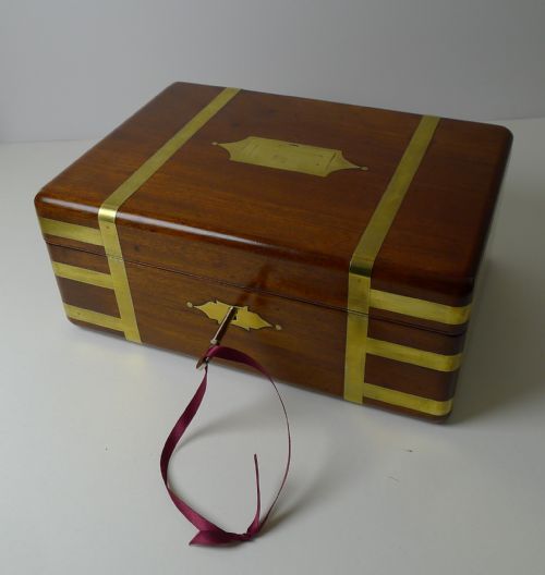 Fine Antique English Military / Campaign Brass Bound Mahogany Jewellery Box C.1820