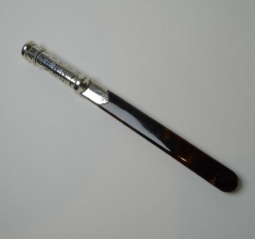 Tortoiseshell & Silver Paper Knife / Letter Opener with Perpetual Calendar