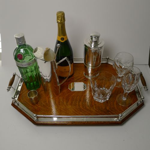 fig 1. Rare Antique English Oak & Solid Sterling Silver Tray - 1904