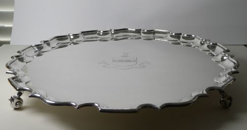 RARE ENORMOUS SILVER PLATED SALVER TRAY C1900 LISTER FAMILY CREST - ADDITIONAL PHOTO 2