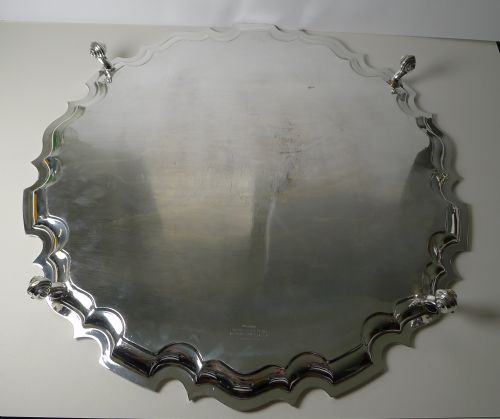 RARE ENORMOUS SILVER PLATED SALVER TRAY C1900 LISTER FAMILY CREST - ADDITIONAL PHOTO 6