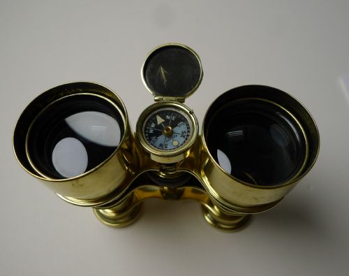Antique English Field Glasses / Binoculars by Lawrence and Mayo - With Compass