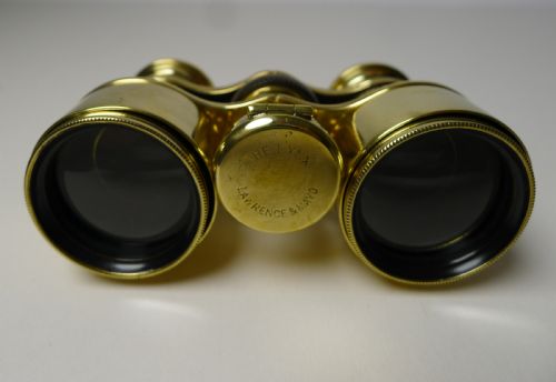fig 1. Antique English Field Glasses / Binoculars by Lawrence and Mayo - With Compass
