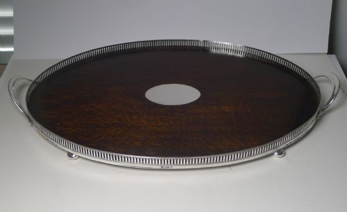 LARGE ANTIQUE ENGLISH OAK AND STERLING SILVER DRINKS TRAY 1902 - ADDITIONAL PHOTO 1