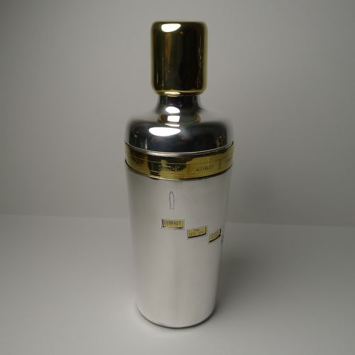 Vintage Italian Silver & Gold Plated Recipe / Menu Cocktail Shaker