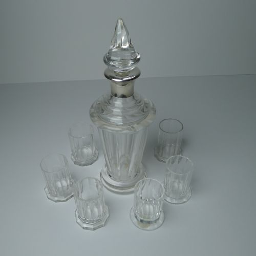 MOSER GLASS 800 SILVER LIQUEUR DECANTER AND SIX SHOT GLASSES - ADDITIONAL PHOTO 9