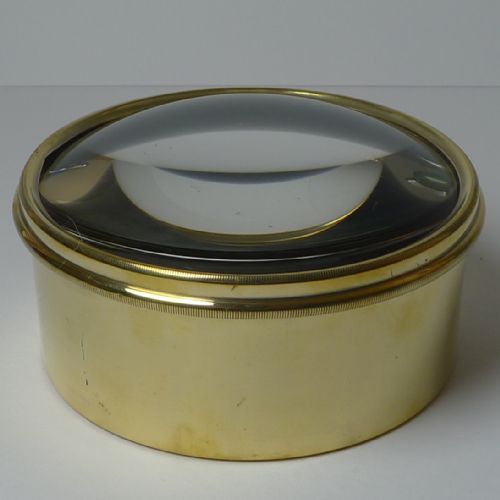 Large English Antique Brass Desk Magnifying Glass / Paperweight C.1910