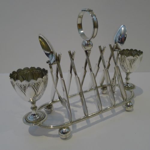 Rare Novelty Cricket Two Egg Cruet / Toast Rack - 1872