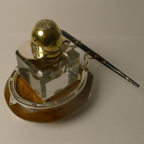 EQUESTRIAN JOCKEY CAP INKSTAND INKWELL C1890 - ADDITIONAL PHOTO 3