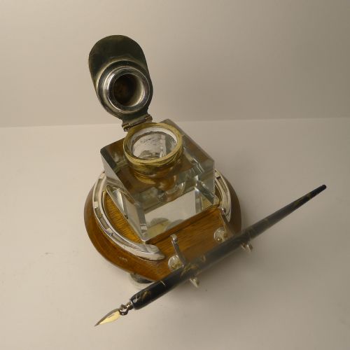 EQUESTRIAN JOCKEY CAP INKSTAND INKWELL C1890 - ADDITIONAL PHOTO 4