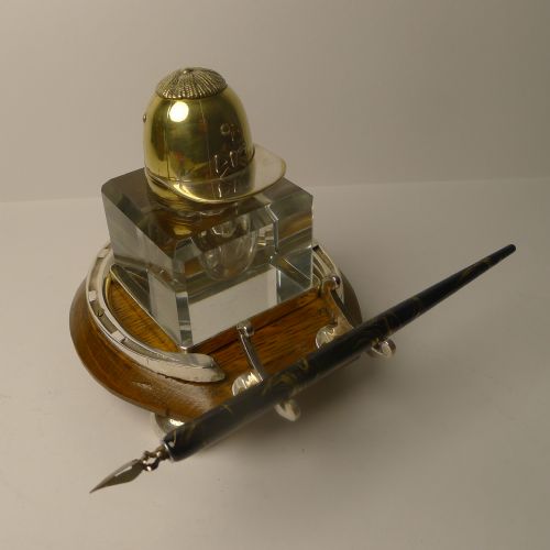 EQUESTRIAN JOCKEY CAP INKSTAND INKWELL C1890 - ADDITIONAL PHOTO 5