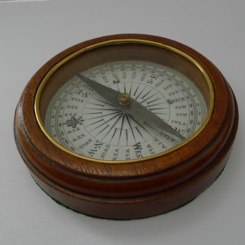 Large English Edwardian Mahogany Desk Compass C.1910