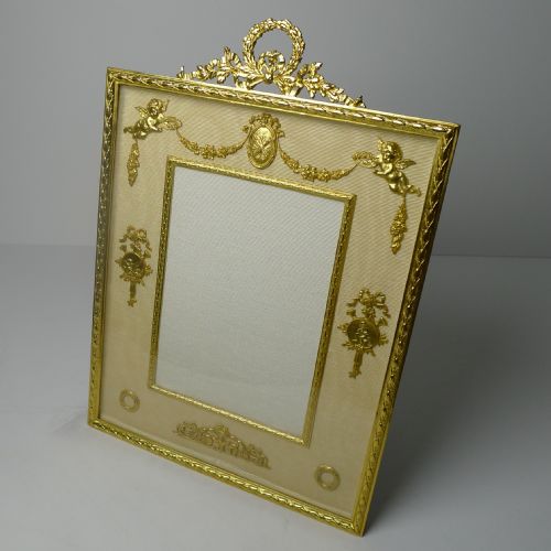 Large French Gilded Bronze Photograph / Picture Frame - Cherubs
