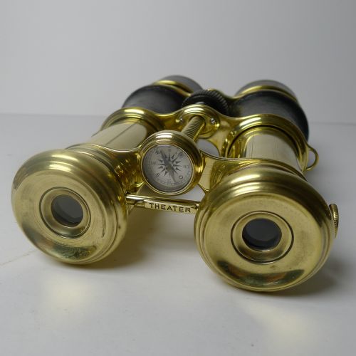 fig 1. Rare Antique Triple Lens Binoculars With Compass