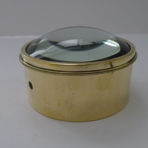 Large English Antique Brass Desk Magnifying Glass / Paperweight C.1910