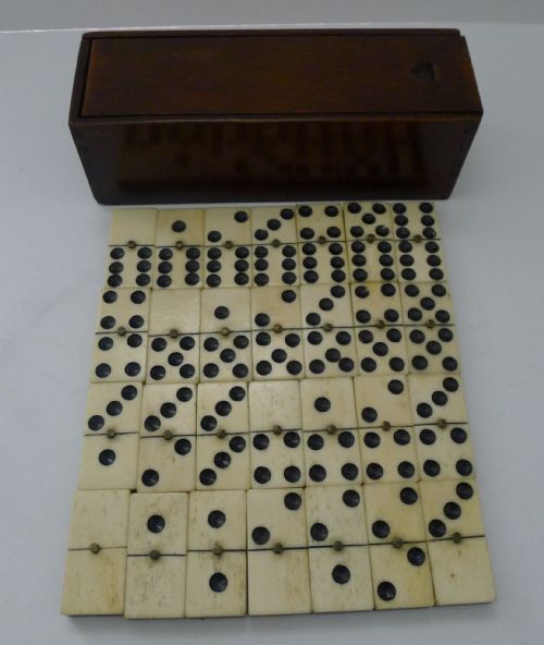 Antique English Ebony and Bone Dominoes C.1910