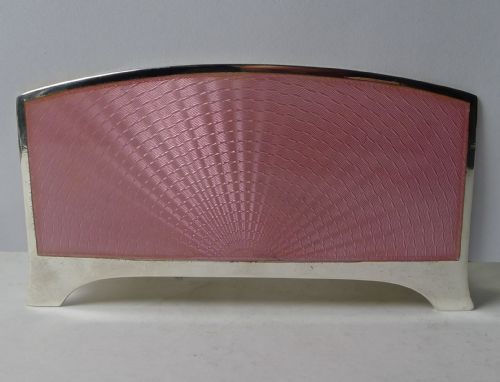 STUNNING ART DECO AMERICAN STERLING SILVER PINK GUILLOCHE ENAMEL LETTER RACK - ADDITIONAL PHOTO 3
