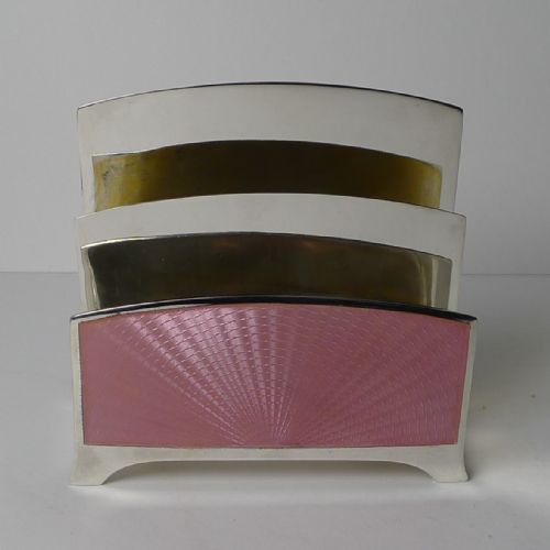 STUNNING ART DECO AMERICAN STERLING SILVER PINK GUILLOCHE ENAMEL LETTER RACK - ADDITIONAL PHOTO 8