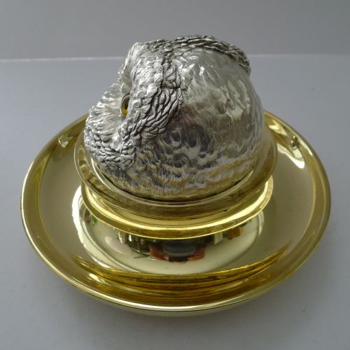 RARE MAMMOTH ENGLISH VICTORIAN NOVELTY INKWELL OWL WITH GLASS EYES C1880 - ADDITIONAL PHOTO 8
