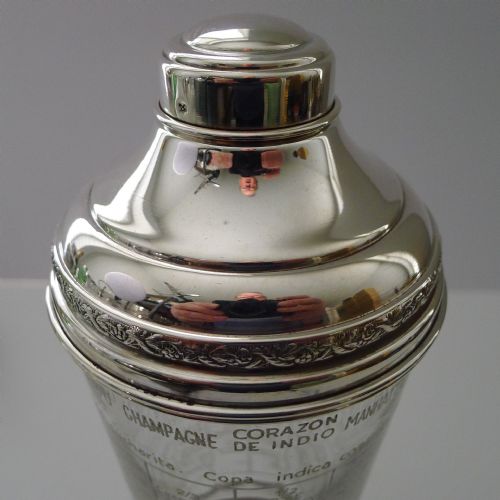 fig 1. Rare Spanish Sterling Silver Mounted Art Deco Recipe Cocktail Shaker c.1940
