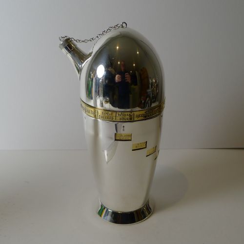 fig 1. Rare Italian Silver & Gold Plated Bullet Recipe Cocktail Shaker c.1940