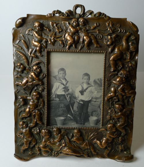 MAGNIFICENT LARGE ANTIQUE FRENCH PHOTOGRAPH PICTURE FRAME C1900 CHERUBS - ADDITIONAL PHOTO 7