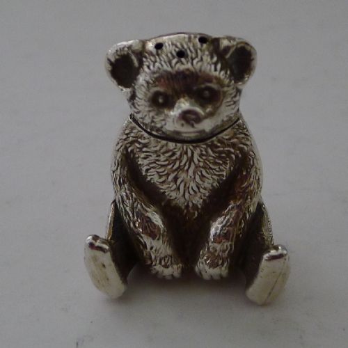 Antique English Novelty Sterling Silver Teddy Bear Pepper - 1909