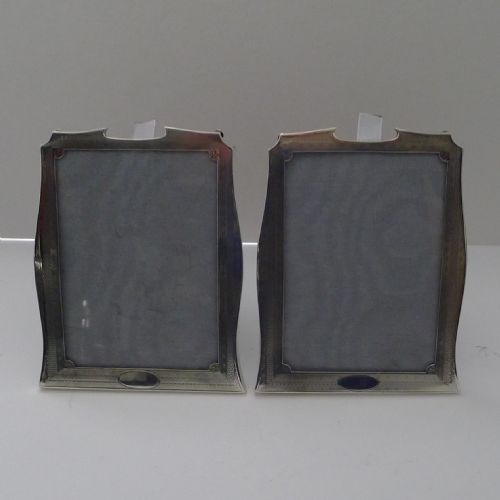 Pair Small Art Deco Engine-turned Silver Picture Frames