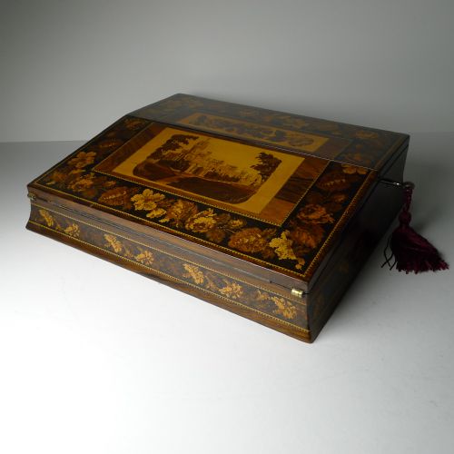 fig 4. Fine Tunbridge Ware Writing Box / Lap Desk - Eridge Castle c.1870